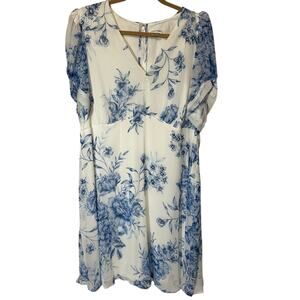 Calvin Klein Women’s 16W White Blue Floral Chiffon Midi Dress Church Office‎